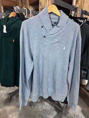 Polo Ralph Lauren Men's XL Luxury Jersey Shawl-Collar Pullover Sweater in Steel